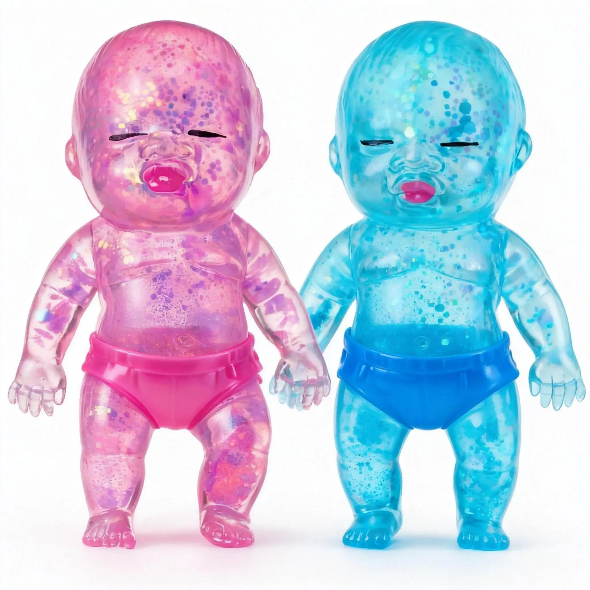 1PC Pink&Blue Baby Stress Relief Toys, Baby Glitter Squishy Toys, Slow Rising Toys for Kids & Adults, Anxiety Relief Fidget Sensory Toy, Soft Squeeze Decompression Dough for Adults Gifts, Party Favors, Office Desk Decorations