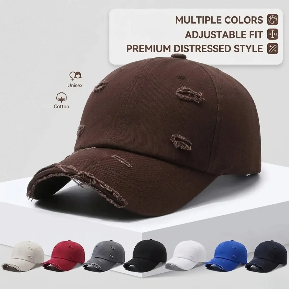 Y2K Distressed Baseball Cap for Men Women Vintage Ripped Cotton Dad Hat Adjustable Sun Protection Frayed Trucker Hat Aesthetic Streetwear