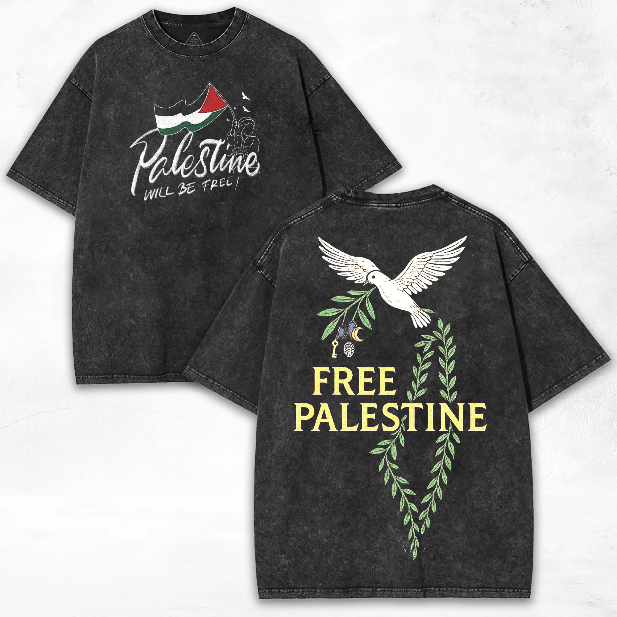Stand with Palestine x Justice Vibes + Vintage Protest Art + Washed Street Tee + Trending TikTok Tee