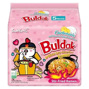 Samyang Buldak Ramen Korean Spicy Hot *HALAL* Chicken Stir-Fried Noodles - Carbonara Flavor - 5 Pack Instant Food