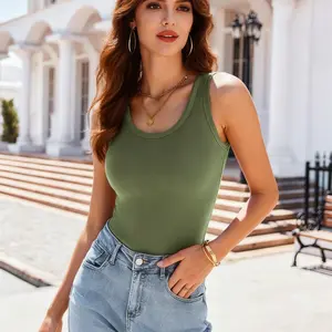 Womens Tank Tops 2025 Scoop Neck Ribbed Sleeveless Top Casual Basic Slim Fitted Knit Cami Tee Shirts