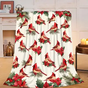 Red cardinal blanket, soft and cozy blanket with cardinal bird design, ultra warm and light, fluffy plush blanket, decoration 40 x 50 inches