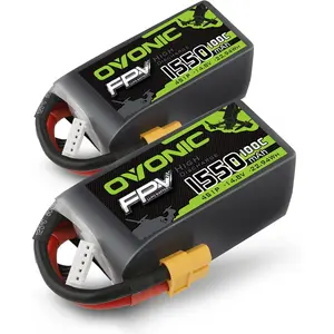 OVONIC 4s Lipo Battery 100C 1550mAh 14.8V Lipo Battery with XT60 Connector for RC FPV Racing Drone Quadcopter