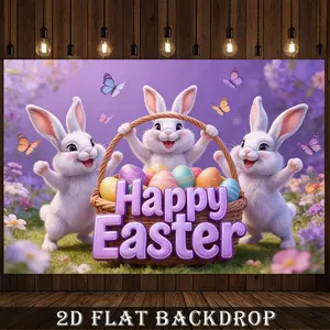 2D Flat, 1pc 1pcs 1pc Suitable for Gatherings & Home Easter Party Decorations - Vibrant Multicolor 2D Flat Banner with Bunny, Eggs & Spring Motifs - Easy-to-Hang Fabric Background for Entrance
