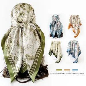 FEITAI Women's Vintage-Style Printed Satin Silk Scarf - Square Head Scarf for Fashion Accessories