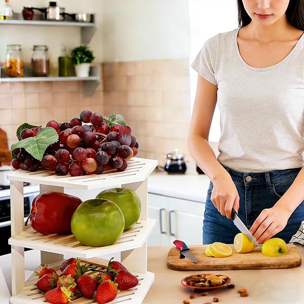 Multi-layer Corner Storage Rack Triangular Fan-shaped Shelf Drill-free Kitchen Cookware & Tableware Organizer Wall Mounted Dual Hat Design