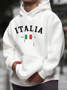 Men's Fashion Casual Fleece Sweatshirt, Letter Print Design, Thick Fabric, Perfect for Fall & Winter Outdoor Activities