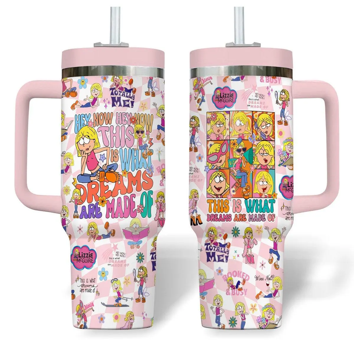 Retro Y2K Cartoon Girl Inspired 40oz Tumbler With Handle Pink Aesthetic Travel Mug Gift for Women