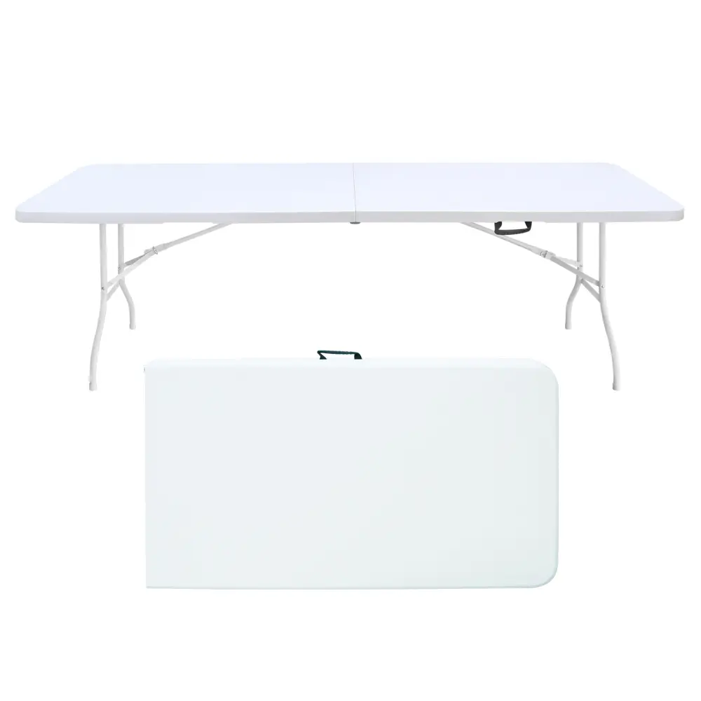 8ft Folding Table, Portable Plastic Table for Camping, Picnics, Parties, High Load Bearing Foldable Table White