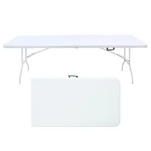 8ft Folding Table, Portable Plastic Table for Camping, Picnics, Parties, High Load Bearing Foldable Table White
