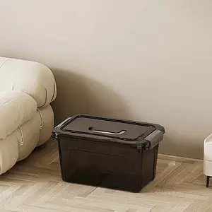 Stackable Storage Box with Lid, Transparent Under Bed Organizer, Durable Plastic Space Saving Clothes & Blanket Holder, No Assembly Needed