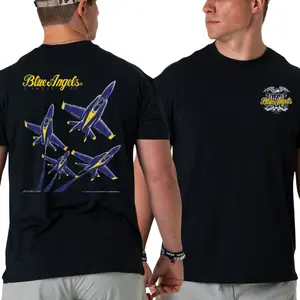 U.S. Navy Blue Angels T-shirt, 2 Sides Diamond Jet Formation Print with Iconic Yellow & Blue Aircraft, Precision Flight Team Shirt for Men & Women, Streetwear, Vacation Outfits, Summer Deals