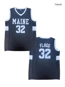 Retro Flagg #32 High School MAINE Basketball Jersey Black Embroidery S~XXL V- neck tank top slight stretch knit fabric