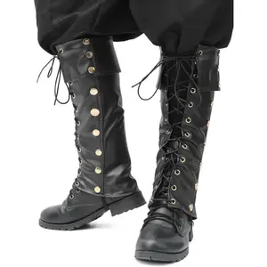 Pirate Boot Covers with Studs Medieval Renaissance PU Leather Halloween Costume Boots Tops Men air cushion