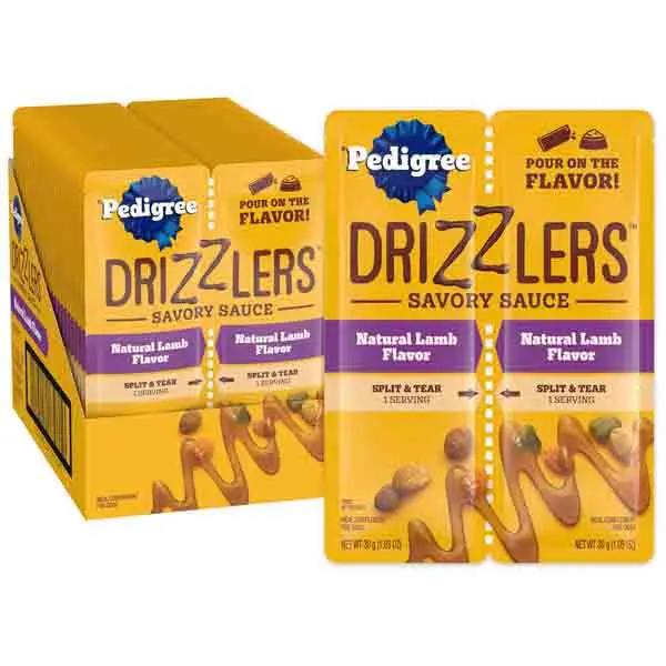 Pedigree Drizzlers Wet Dog Savory Sauce Natural Lamb Flavor, 60g Dual-Serving Pouch (22 Count, 48 Servings Total)