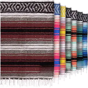 Authentic Large Handwoven Mexican Blanket - Soft Yoga- Durable Serape- Lightweight Falsa, Beach, Camping, Picnic, Outdoor Blanket 70"x50" - Cherry