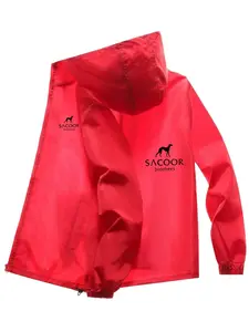 Men's Fashionable Camel Letter Print Jacket, Casual Hooded Design, Zipper Pockets, Polyester Material, Spring & Fall Wear