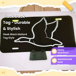Black Mallard Identification Badge Tag, Simple Design with White Duck Illustration on Black Background, for Truck Accessories