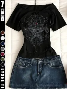 Fashion and casual Y2K women's pentagram printed round neck short sleeved top