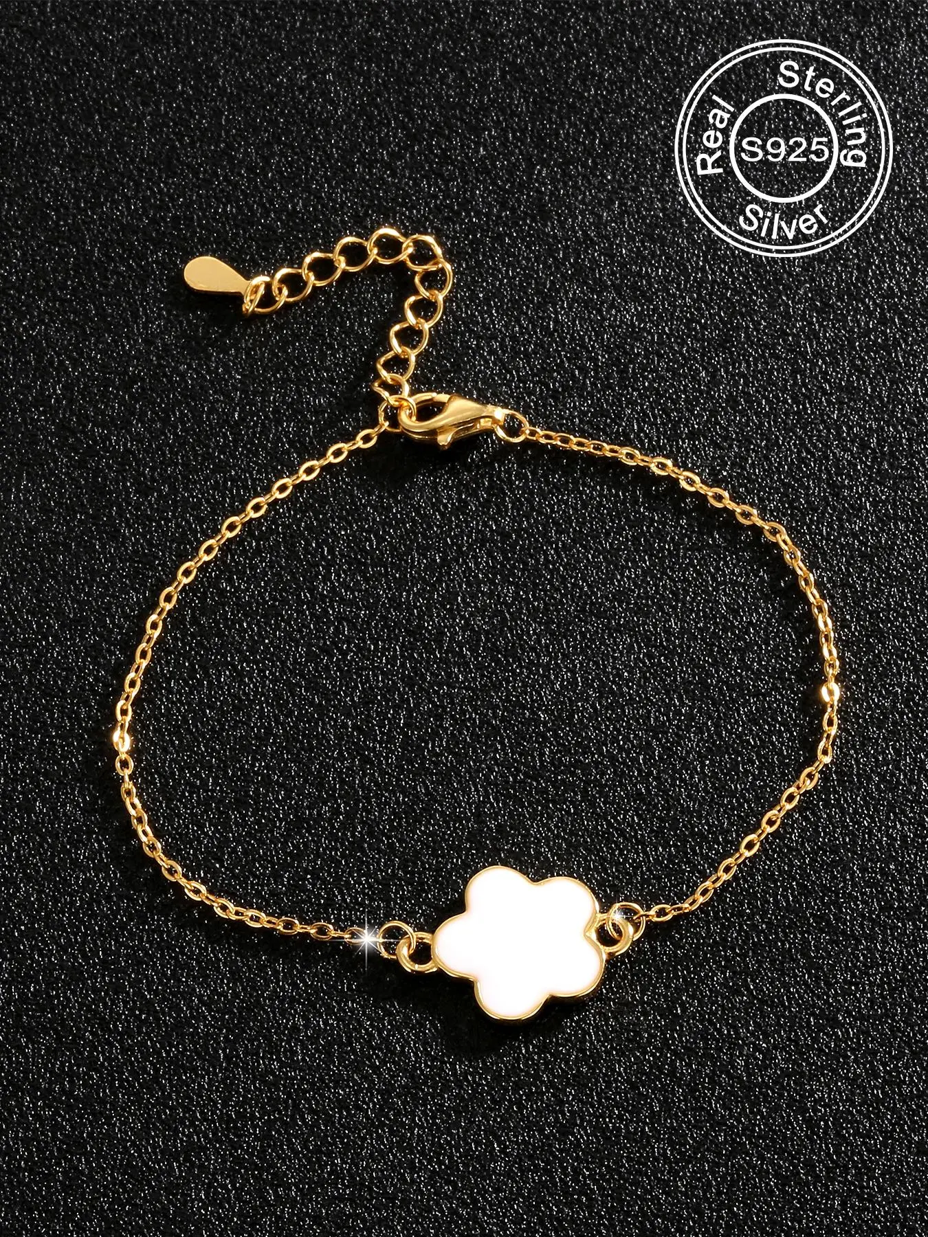 S925 Sterling Silver Flower Decor Adjustable Link Bracelet, Flower Design Bracelet, Fashionable Jewelry for Women & Girls, Trendy All-match & Exquisite Jewelry for Birthday Gift