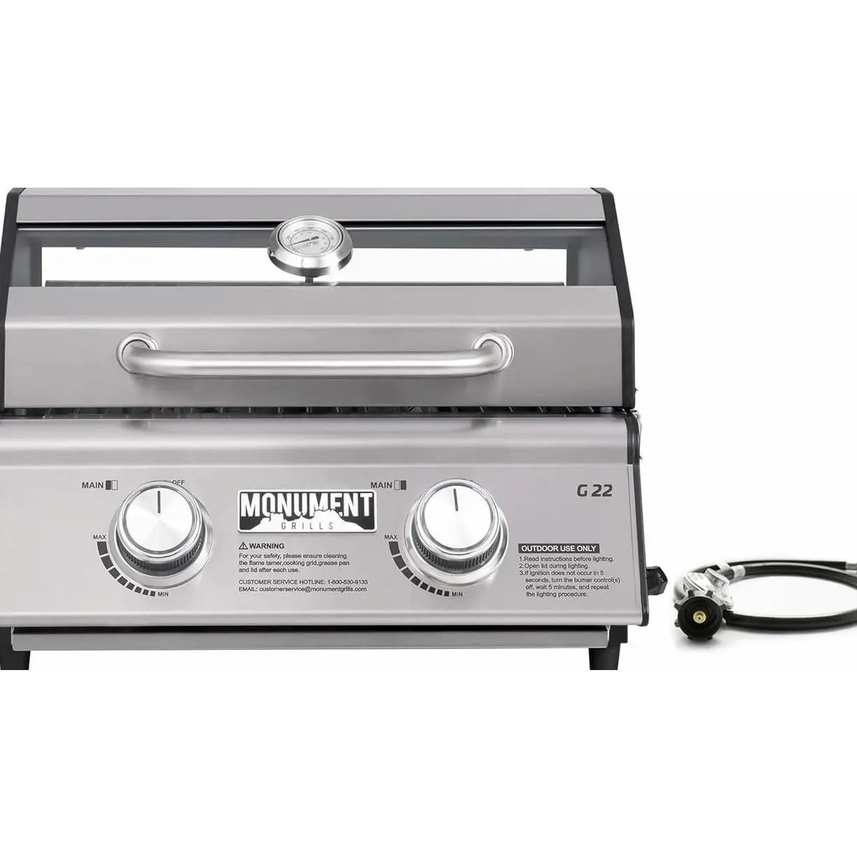 Monument Grills G22 Portable 2 Burner Propane Gas Grill Stainless Steel Tabletop BBQ