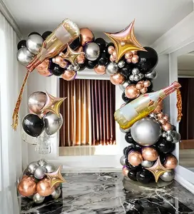 Champagne Balloon Garland Arch Kit 119 Pcs Gold Silver Black with foil Tassel Champagne mylar Balloons for 21st 30th Birthday happy Women retirement 2025 New Year graduations Decorations