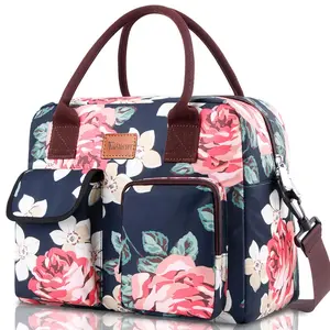 Floral Pattern Bento Bag, 1 Count Reusable Lunch Bag with Shoulder Strap, Insulated Lunch Bag for Outdoor Picnic, Lunch Cooler Bag