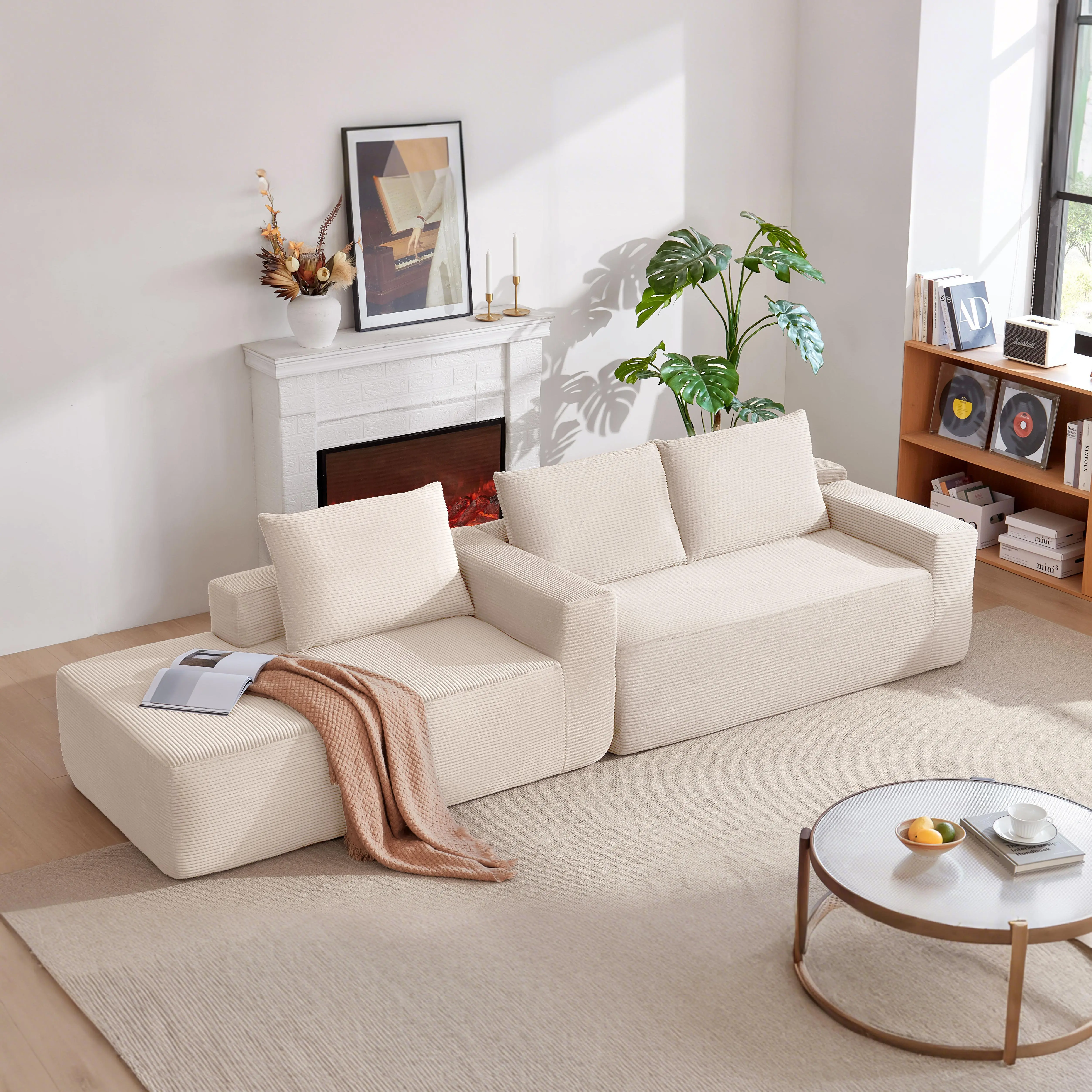L-Shaped Customizable Pre-Assembled Modular Sectional Sofa - Sectional Couch with Deep Seat Chaise, Oversized High Back Loveseat, Plush Rivet Leather, Storage, Massage Gaming Recliner, Sleeper, Boneless Nugget Ottoman for Living Room Indoor Furniture, Cor