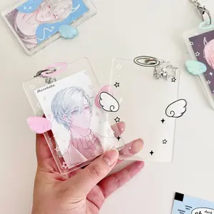 Cute Angel Wing & Star Pattern Photo Card Holder, 1 Count Acrylic Hard Card Holder, Photo Card Storage Holder for Kids Students, Badge Holder