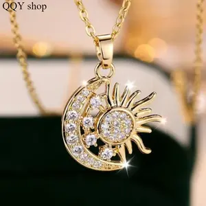Vintage Sun Moon Star Pendant Necklace, Bling Dainty Jewelry for Women & Girls, Exquisite All-Match Neck Accessory, Trendy Statement Ornament, Stylish Daily Decor for Casual Outfits, Party Events and Sweet Birthday Gift Ideas