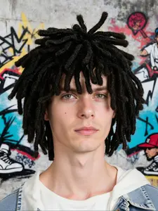 Braided Dreadlock Wig for Men & Women, Hippie Style Halloween Costume Party Wig, Jamaican Short Dreadlocks Hairpiece, Synthetic Braided Wigs