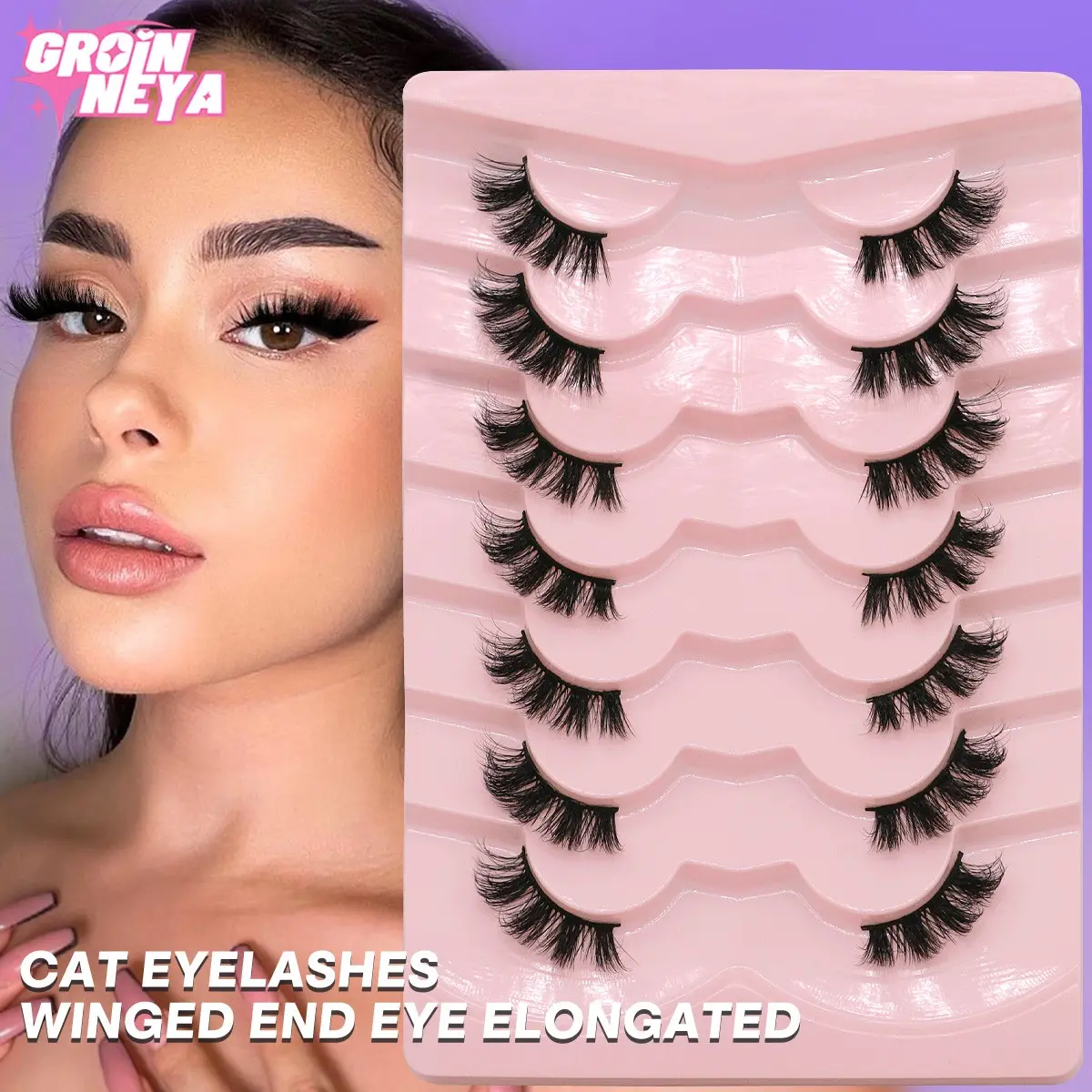 GROINNEYA 7 Pairs Cat Half Eye Lashes Fluffy Criss-Cross Semi-Eyelashes Natural Makeup Strip False Eye Lashes Glam Volume Half Lashes Wispy Effectt Fake Eyelashes DIY Dramatic Lashes Matches All Makeup Styles,Suitable For Party And Date, Cosmetic