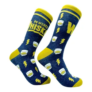 Men's Powered By Whiskey Socks Funny Alcohol Drinking Liquor Lovers Footwear Funny Graphic Socks Comfortable Fitted Spandex Cotton
