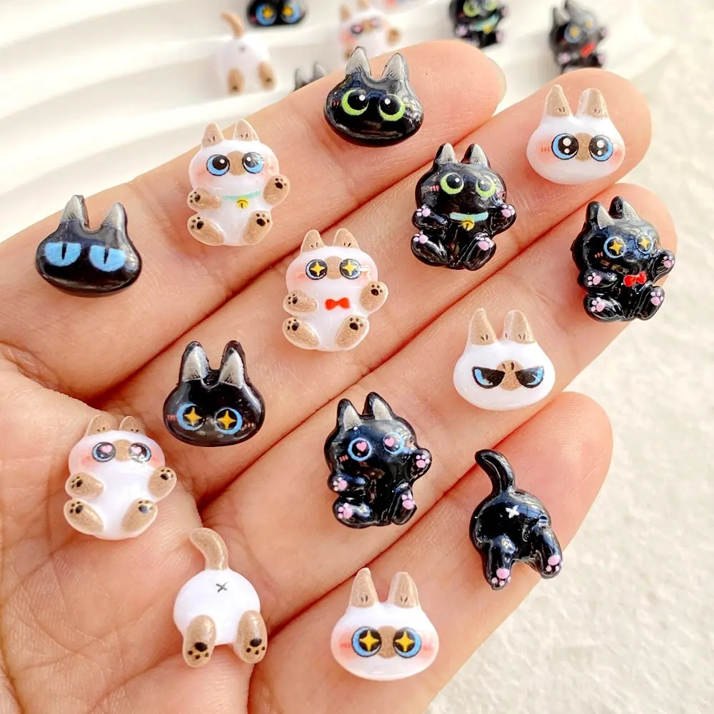 46pcs vibrant cartoon cat and cat head nail resin rhinestone statues, multifunctional rhinestones - suitable for nail art, scrapbook making, wedding decoration, Nail Art Supplies