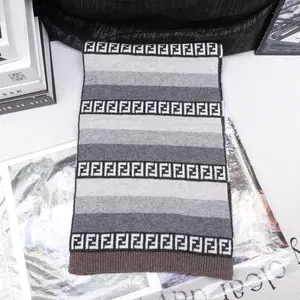 Pre-owned Fendi FF Logo Grey&Black Wool Scarf T10308487