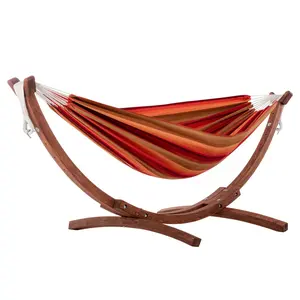 Vivere Double Cotton Hammock, Comfortable Daybed with Wood Frame, 8', Sunset