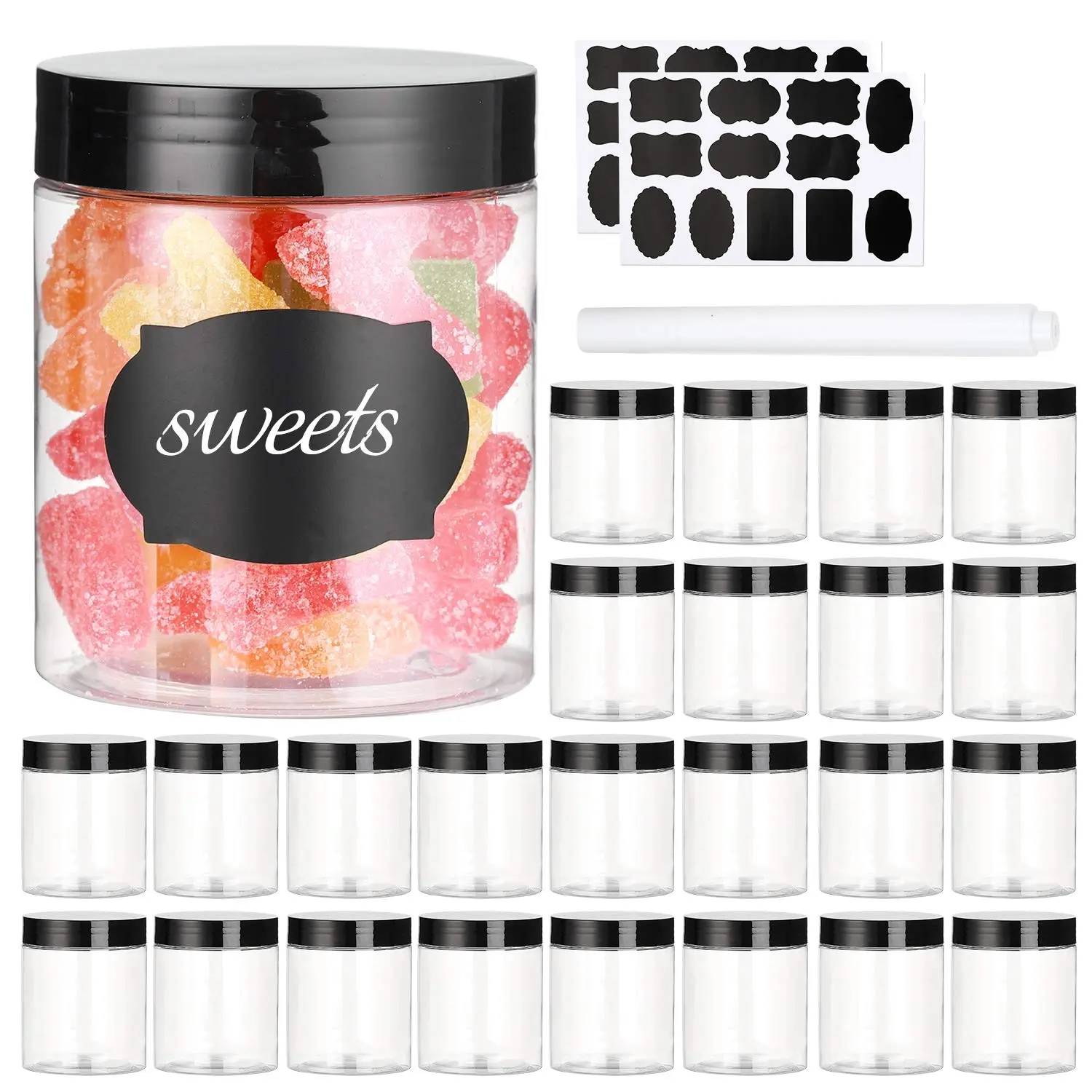 24 Pack 8 oz Plastic Jars with Lids – Clear Containers for Slime, Kitchen Food Storage, Dry Goods, Creams – BPA Free, Stackable & Leakproof