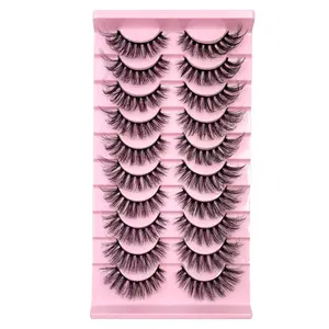 10-Pair Set of Mink False Eyelashes — Fluffy, Natural, Long, and Realistic, Mimicking the Look of Professional Extensions