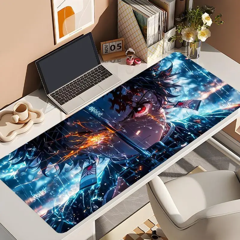 Anime Sword Warrior  Pattern Desk Mat, 1 Count Rectangle Gaming Desk Mat, Non-Slip Base Mousepad, Desk Keyboard Mouse Mat for Home Office Game Use, Extended Mousepad
