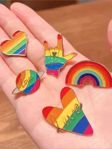 4-piece set of rainbow brooches, colorful rainbow metal badges with love heart oil dripping and baking paint pins, decorative accessories for girls' bags, brooches for men and women, suitable for festivals and parties
