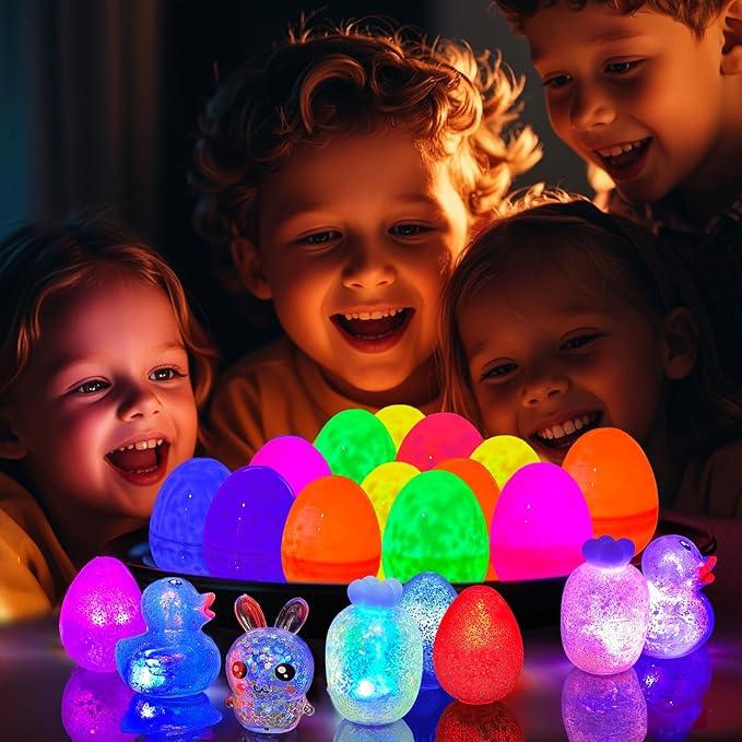 12 Pack Easter Basket Stuffers with Light Up Squishy Toys Inside Prefilled Easter Egg Fillers Sensory Fidget Toys & Easter Gifts for Kids (Ages 3+)