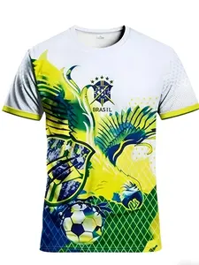 Brazilian Special Edition Men'S Soccer Jersey & Patriotic Parrot Crew Neck Comfortable Sports Top & Featuring Parrot Prints & Suitable for Brazilian Football Matches, Soccer Training, Daily Workouts, And Casual Gift Giving
