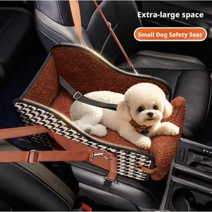 Small Dog & Cat Car Safety Booster Seat - Central Console/Armrest Box Pet Bed Cushion with Shoulder Strap for Car Travel (Pet Supplies Accessory)