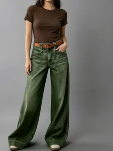 Women's high Rise Jeans Wide Leg Baggy Stretchy  Boyfriend Trendy Casual Comfort Lounge Denim Pants with Pockets