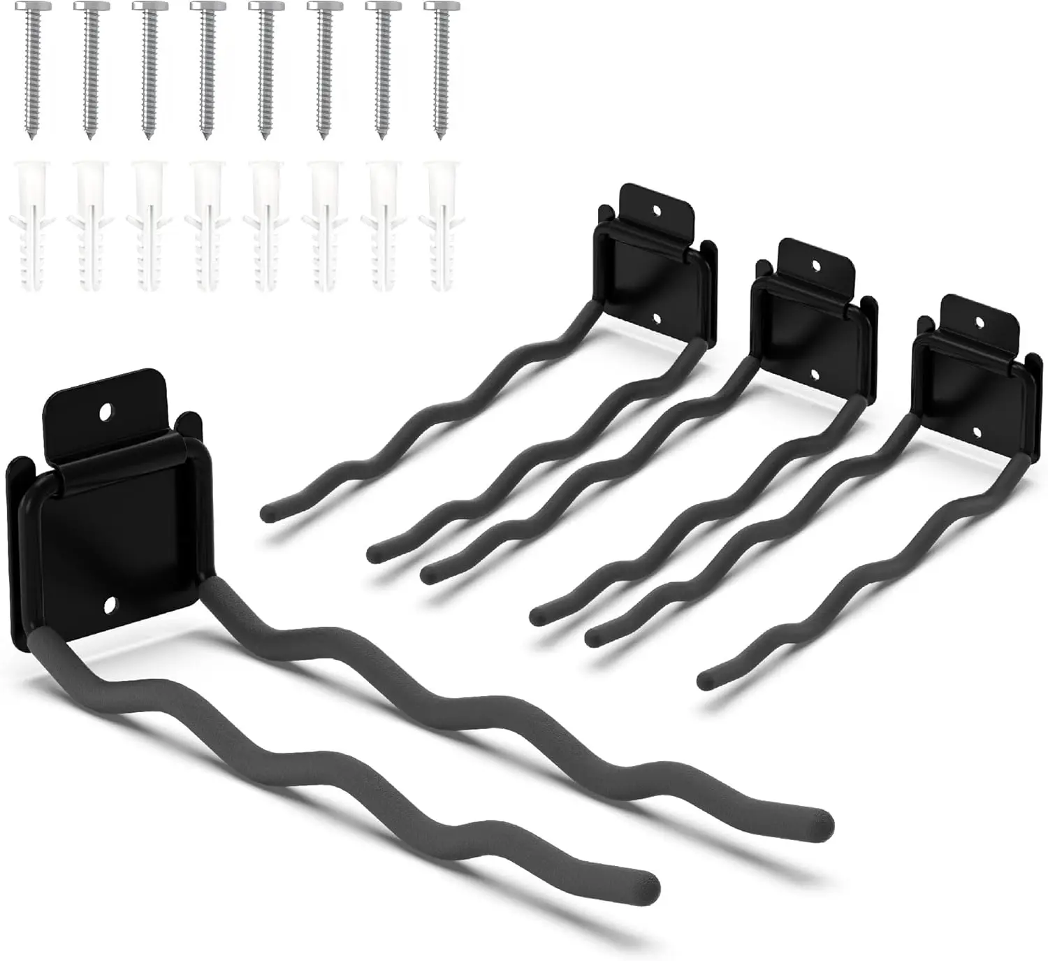 Garage Hooks, Ladder Hangers for Garage Wall, Shovel Holder, 4 Pack Heavy Duty Hook for Ladder, Rake, Folding Chair, Yard Tools, Garden Tool, 12 Wave Curved Utility Hooks