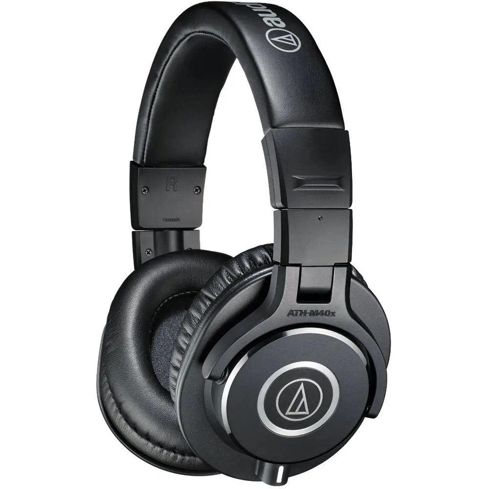 Audio-Technica ATH-M40x Professional Studio Monitor Headphones - Black, Large Circumaural, Cutting-Edge Engineering, 90-Degree Swivel Cups, Pro-Grade Ear Cushions/Headband, Detachable Cables Included