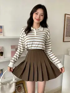 Safe Pants + Elastic Pleated Skirt Jk Uniform Dress, Versatile Half-Skirt Short Skirt, Casual Fitted Plain Design, All Seasons Wear Womenswear