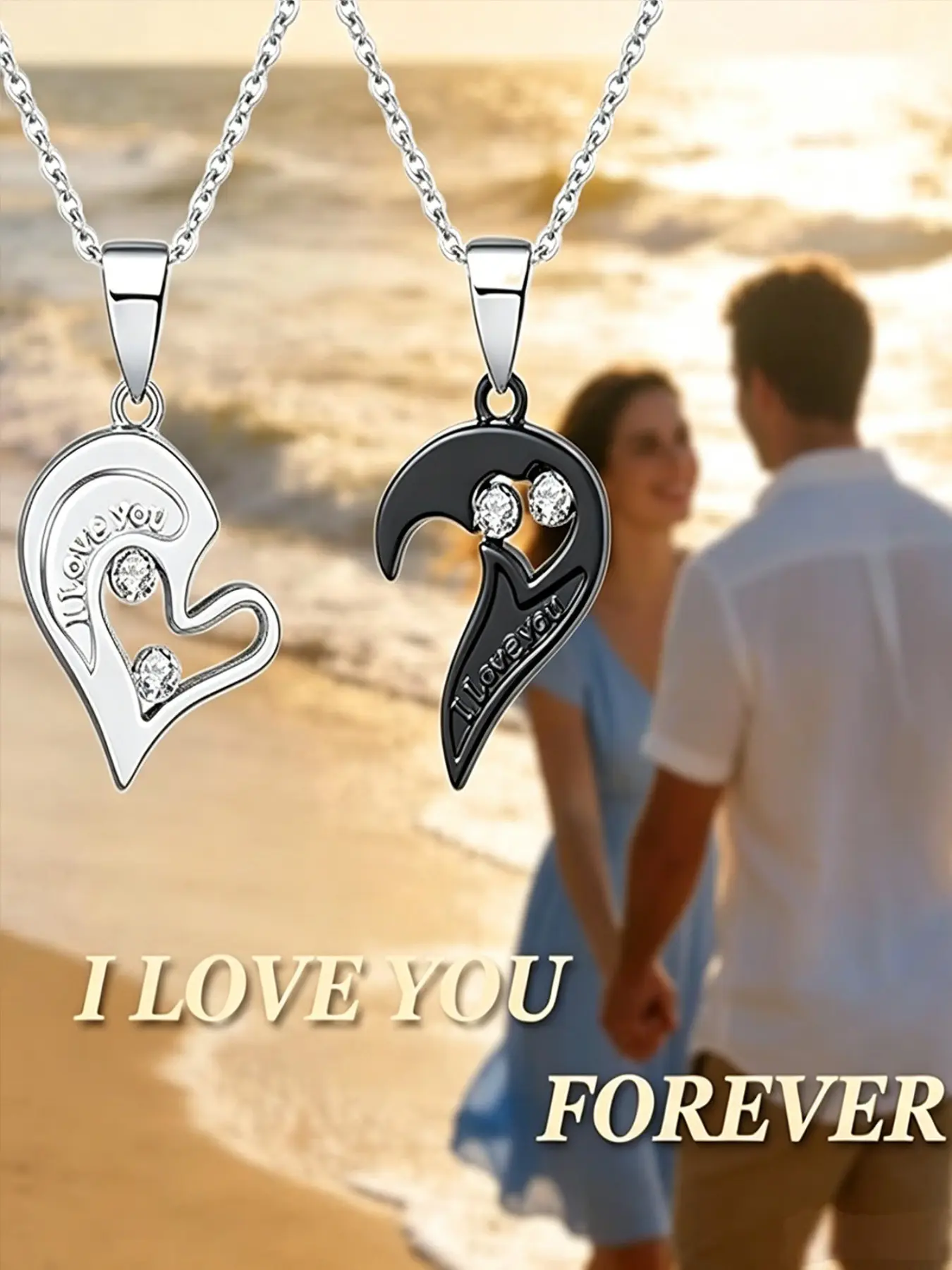 Couples Matching Heart Puzzle Necklace Set, Fashion Matching Necklace, Hypoallergenic, "I Love You" Engraved, Cubic Zirconia Inlaid, Romantic Promise Jewelry, Ideal Gift for Boyfriend Girlfriend, Anniversary, Valentine's Day, Couple Aesthetic