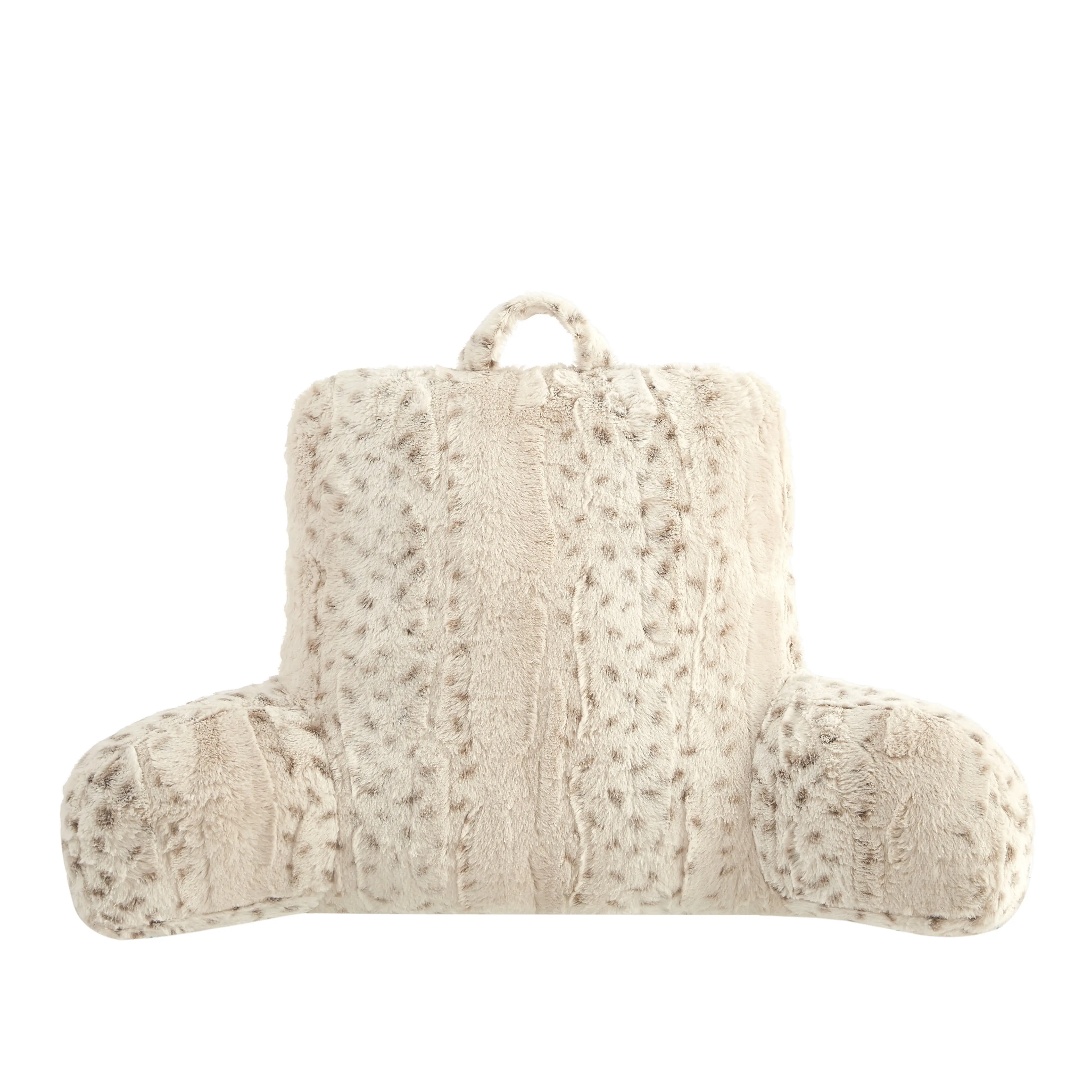 Snow Leopard Faux Fur Backrest Pillow for Adults, Soft Plush Reading Support Cushion for Bed, Sofa and Dorm, 23 x 30 Inches