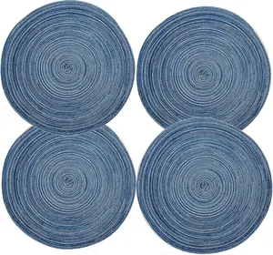 Round Placemats Set of 4 round Braided Place Mats 15 Inches Table Mats for Dining Tables Washable Heat Resistant Place Mats for Party, Tabletop Accessories (Blue,4) Abuzhen